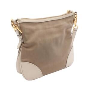 Prada Logo Jacquard Shoulder Bag Canvas Leather Beige Ivory White